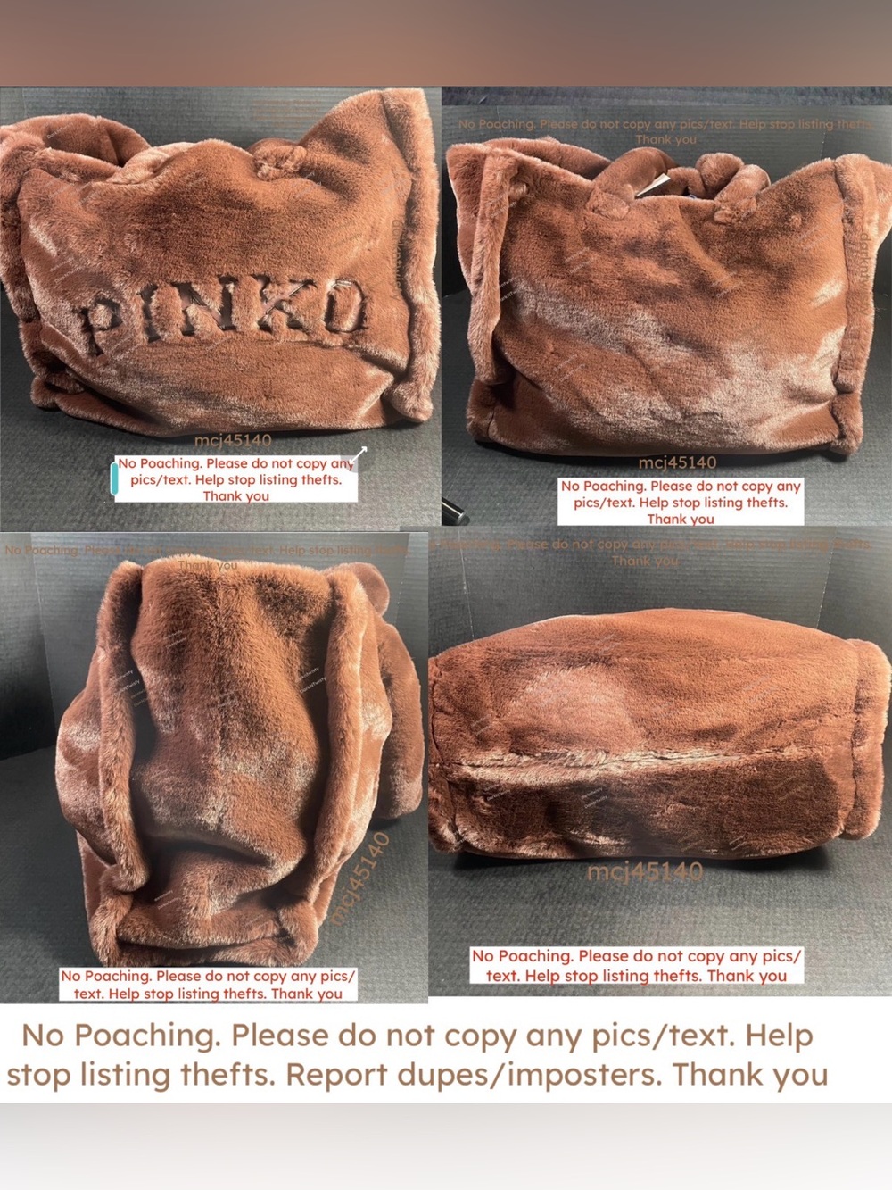 LUSCIOUS GREAT GIFT!! BNWT Pinko Debossed faux fur plush tote brown PRICE FIRM - Picture 14 of 16